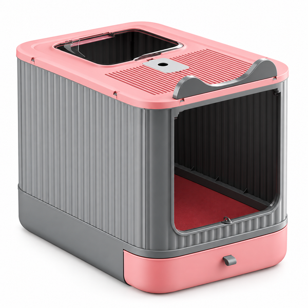 FurElite dual-entry fully enclosed cat litter box in pink with pull-out cleaning tray