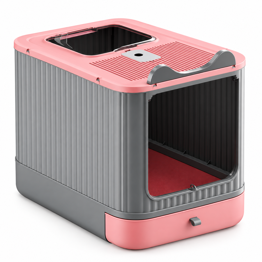 FurElite dual-entry fully enclosed cat litter box in pink with pull-out cleaning tray