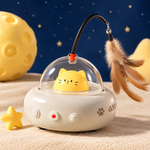 FurElite Smart UFO cat teaser toy in Milk Coffee color with feather wand and bell